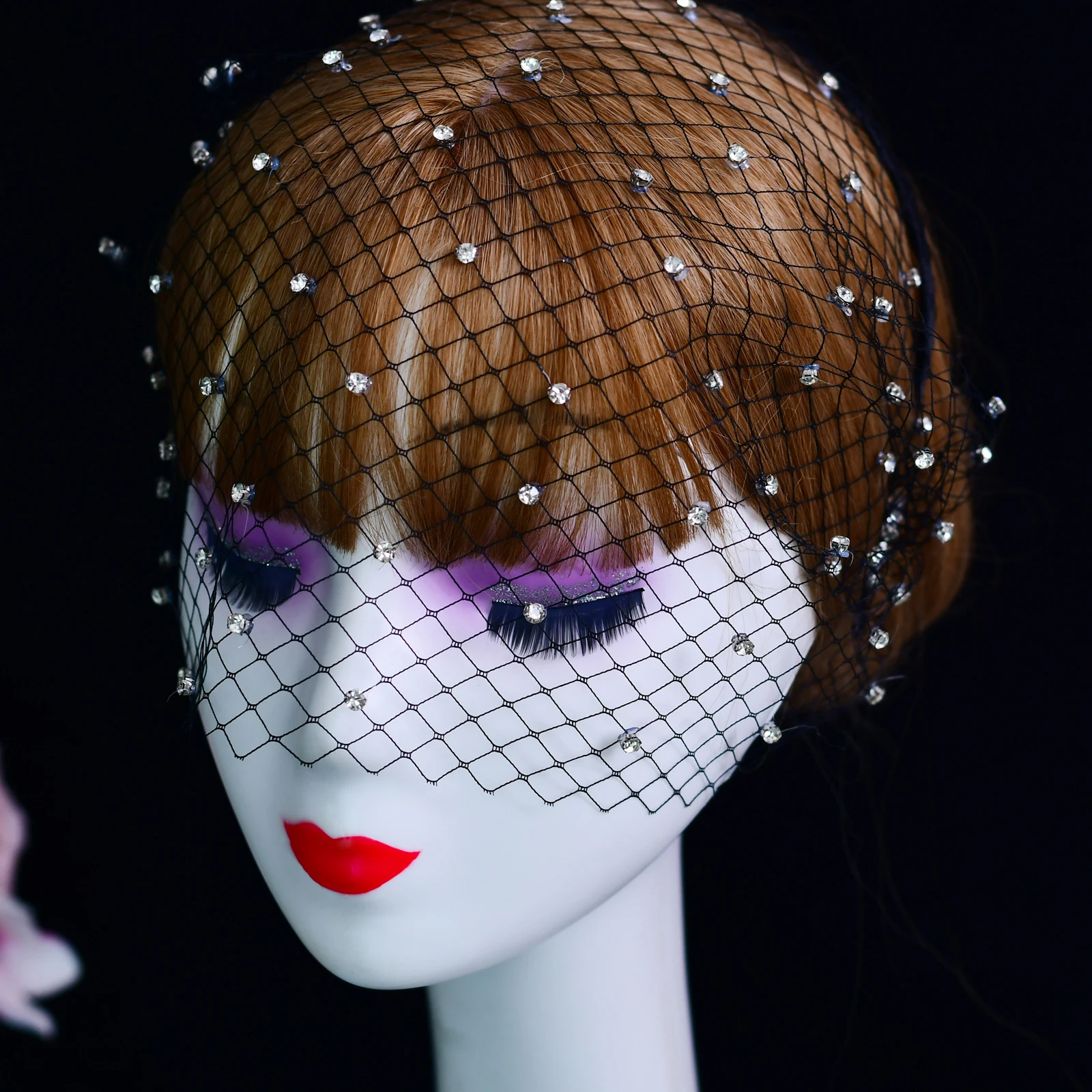 

Handmade Bridal Headwear White And Black Veil Bride Veil Lace Face Veils Wedding Accessories Rhinestone Beaded Veil Blusher Veil