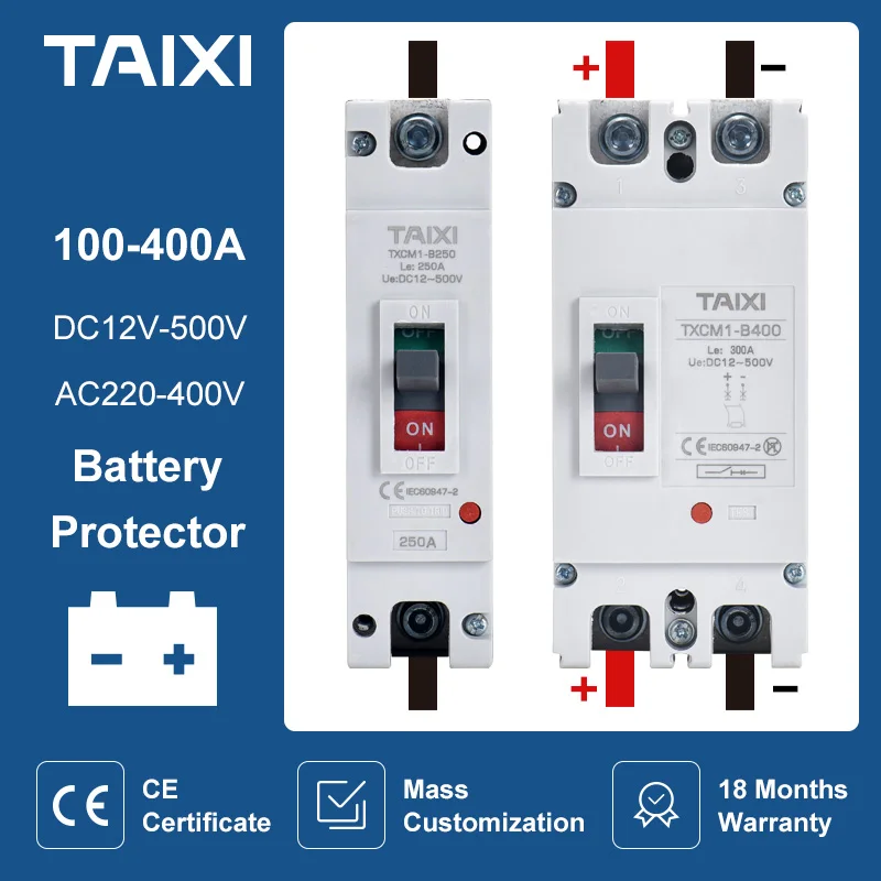 Disjuntor Moldado Case Disjuntores 100a 200a 300a 400a 600a Mccb Carro Carregamento Pilha Bateria Protetor 24v 36v 48v 12v dc 250a