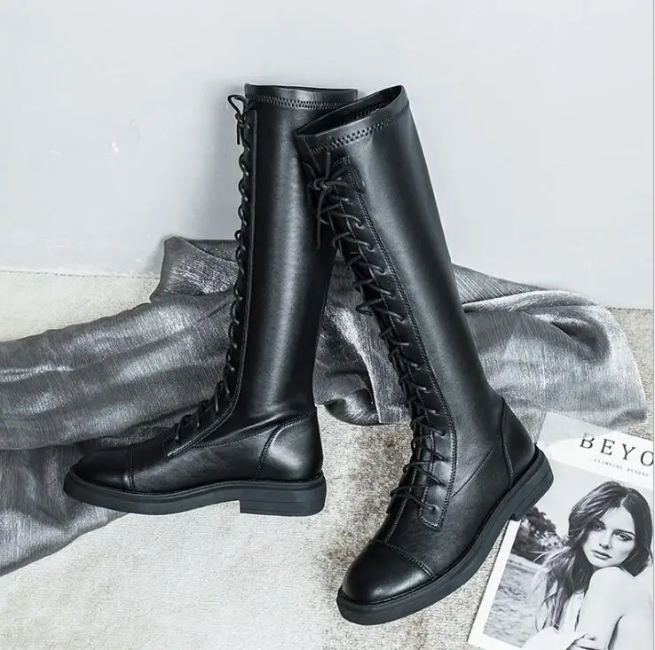 Сапоги В рыцарском стиле женские высокие сапоги 2019 мартинсы на шнуровке