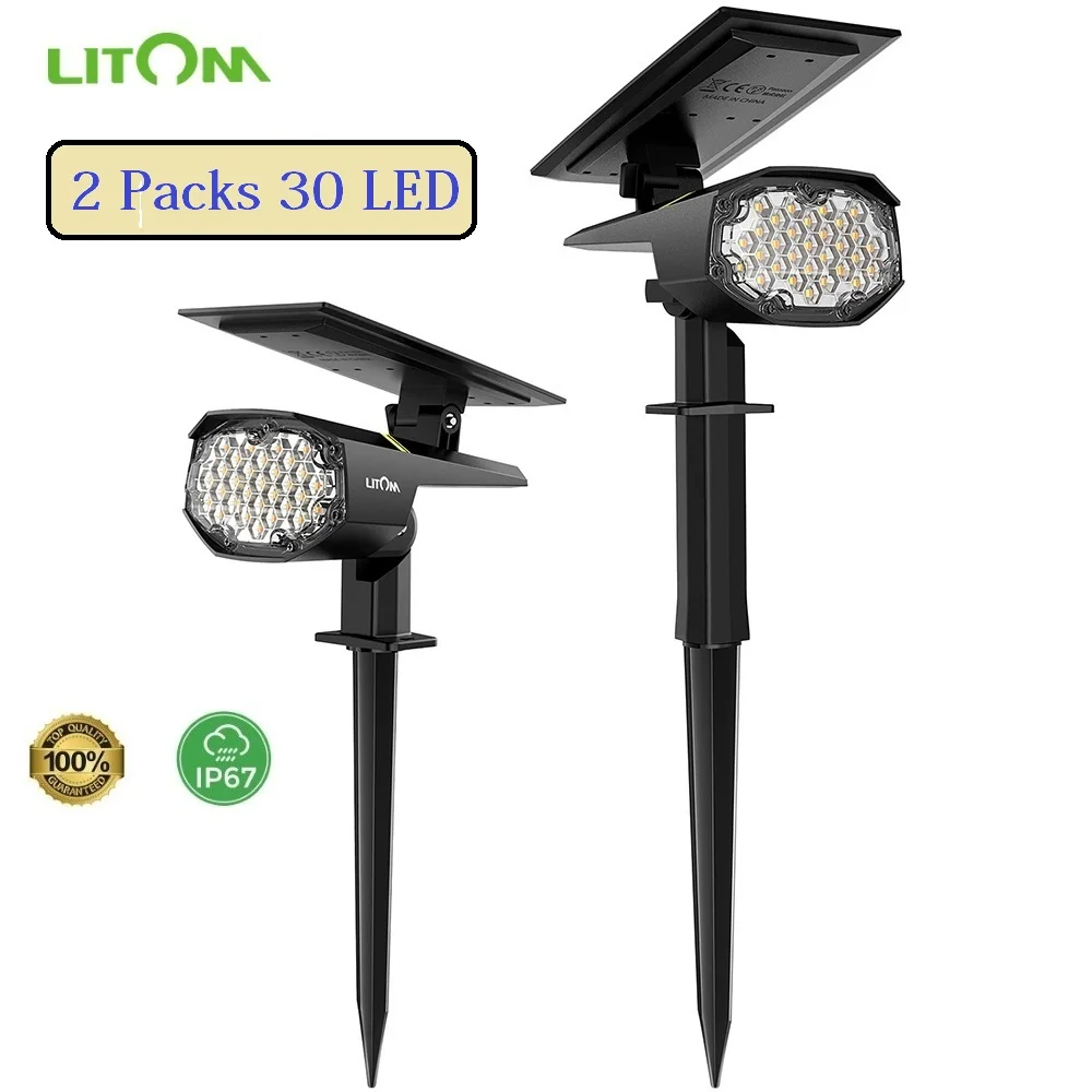 2 шт. LITOM 30 светодиодный уличный солнечный свет Модернизированный IP67