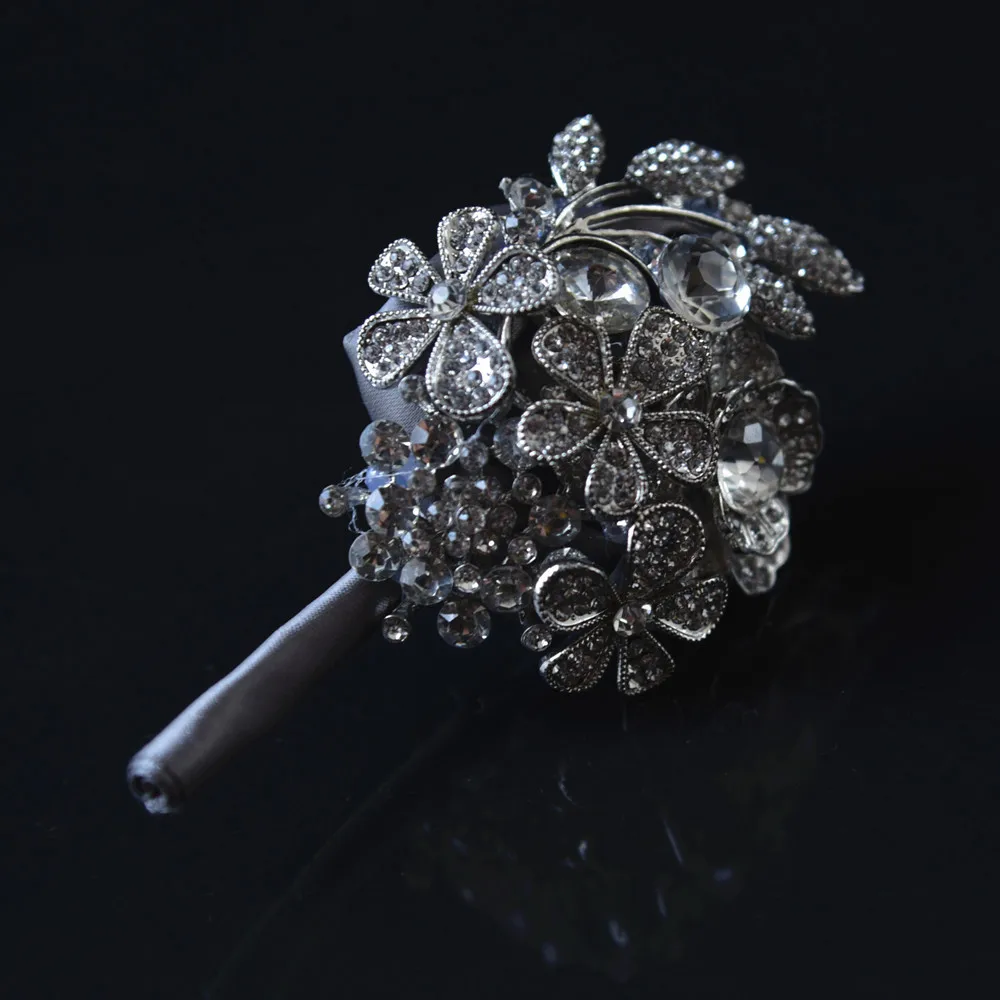 

H&S BRIDAL Brooch Flowers Boutonniere with Rhinestone Pin Bridal Corsages Bridesmaid Wedding Flower Accessories for Wedding 2019