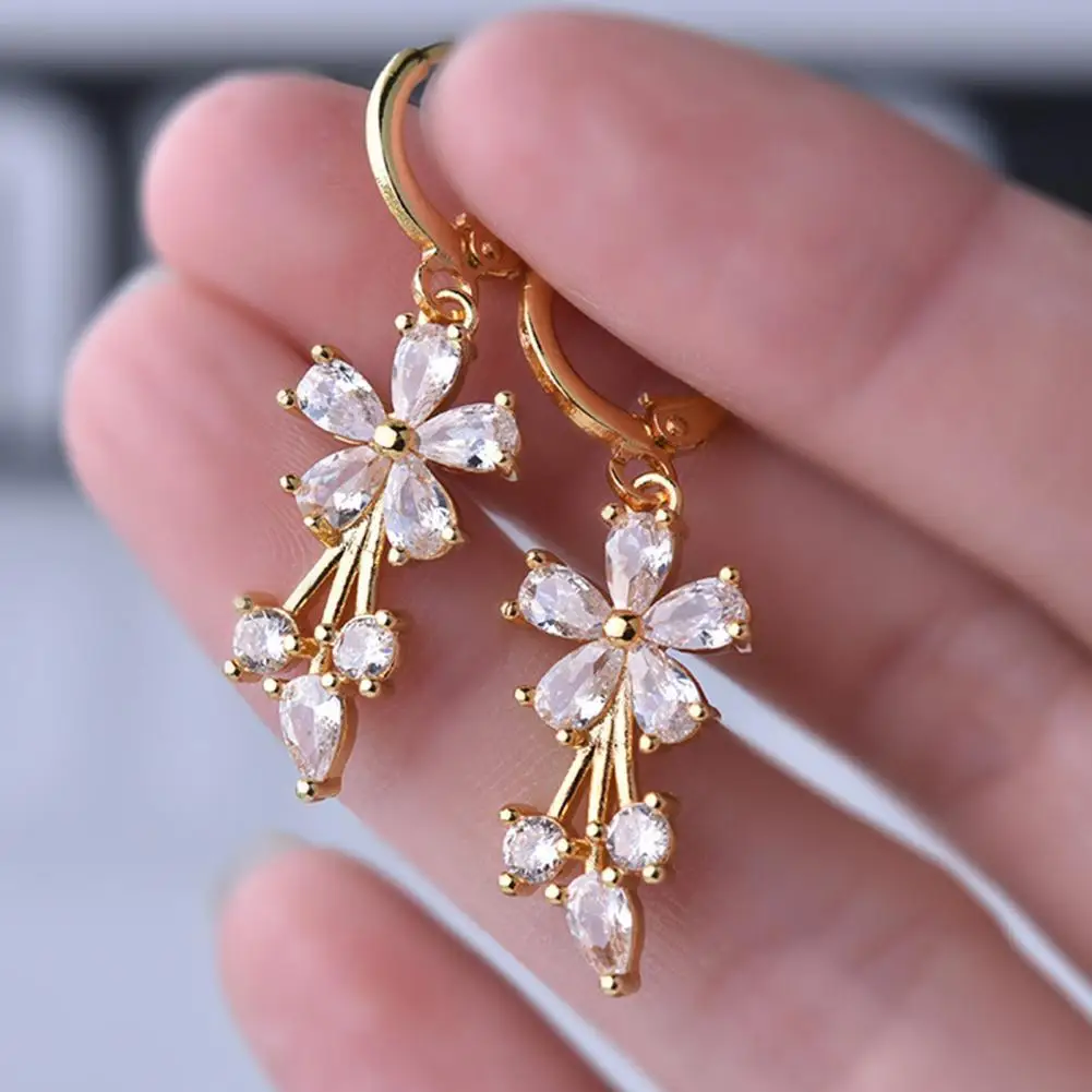 

1 Pair Romantic Flower Tassel Women Drop Earrings Brilliant Cubic Zircon 5 Color Elegant Female Accessories Party Trendy Jewelry