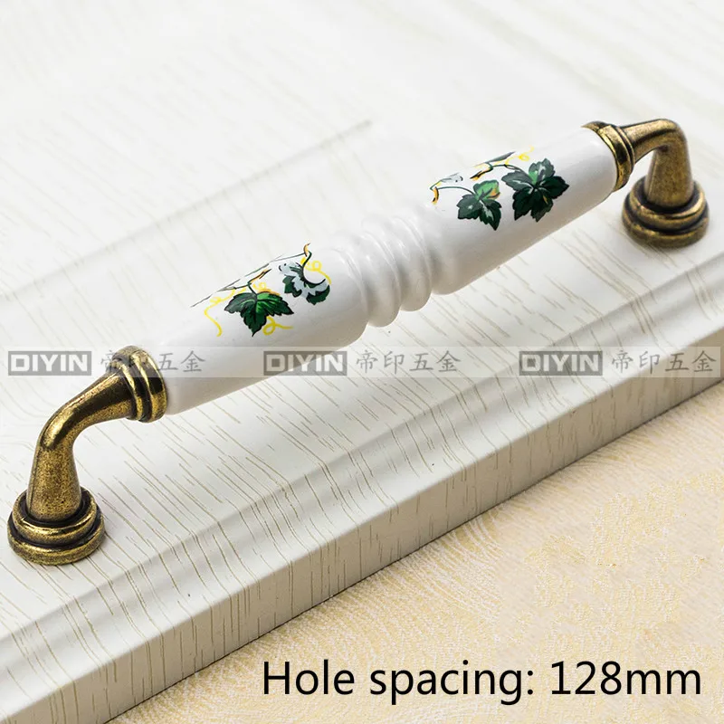 Green CC128MM Садовый керамический мебель Кухонный Шкаф Ручка ящика, изображение зеленого листа шкафчик камера хранения, ручка прикроватного стола - Цвет: Green CC128MM