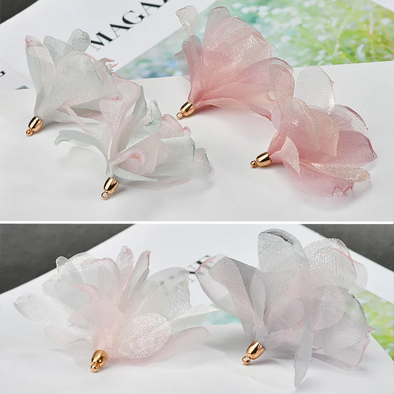 DIY серьги ручной работы свежий сладкий разноцветный шифон атласный цветок кулон