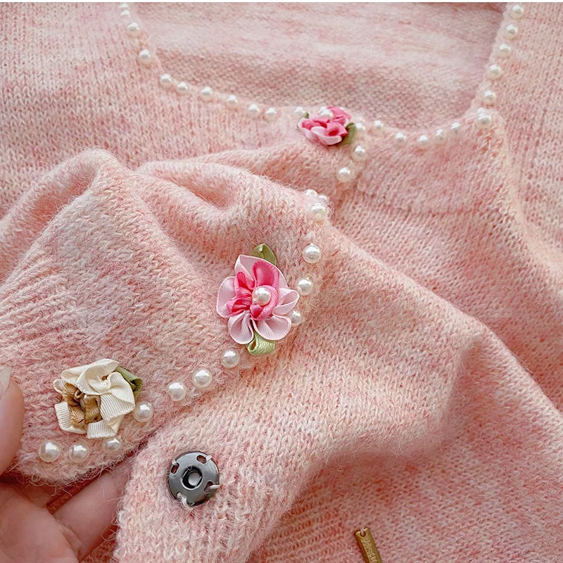 Женский винтажный Кардиган с длинным рукавом трикотажный свитер трехмерными