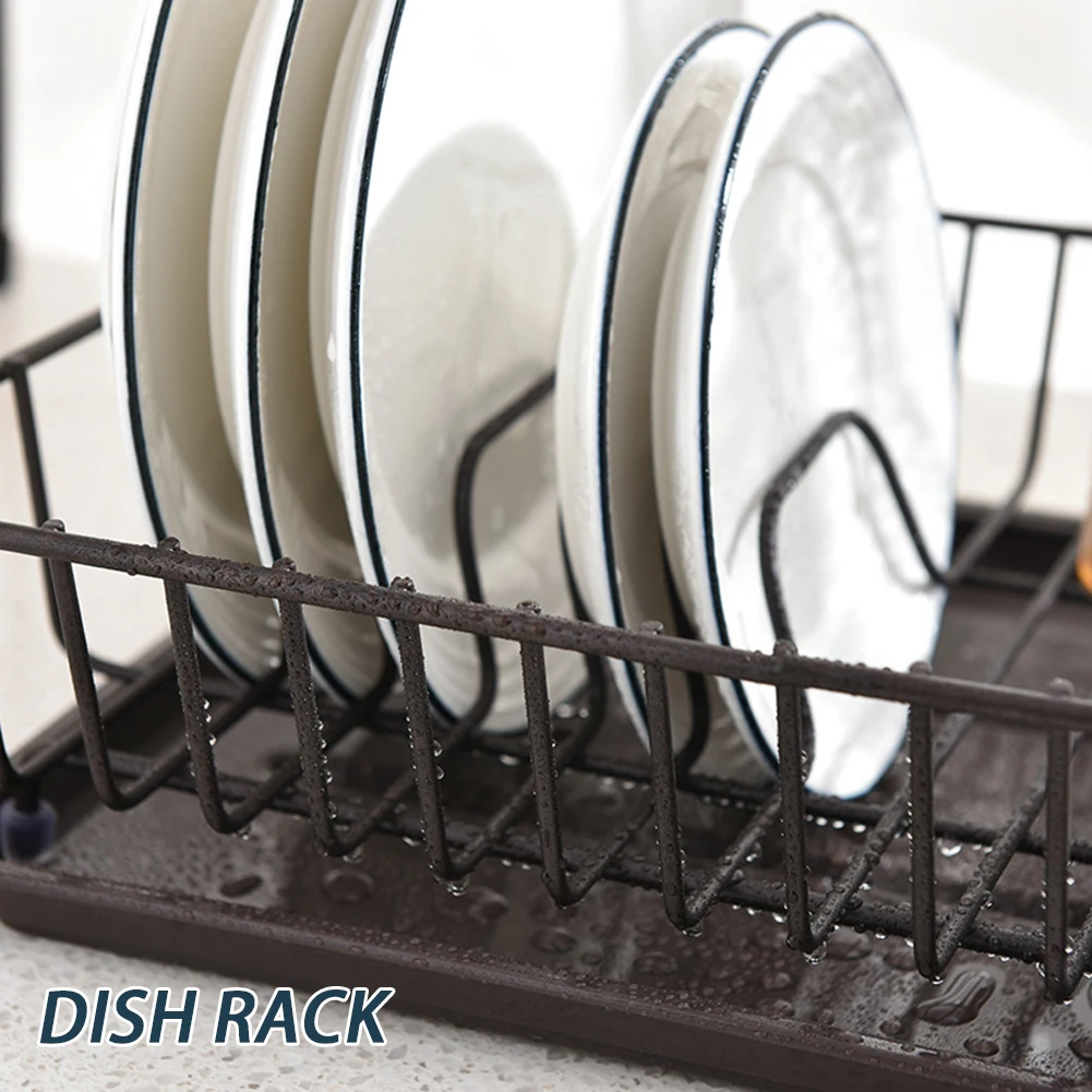 

Countertop Tableware Kitchen Storage Iron Drain Shelf Display Holder Single Layer Multifunctional Detachable Cups Dish Rack