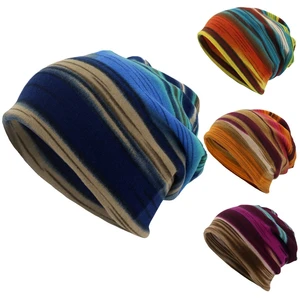 New Unisex Stripe Print Beanie Hat Women Man Plush Wool Autumn Winter Warm Knitted Hat Scarf Casual 
