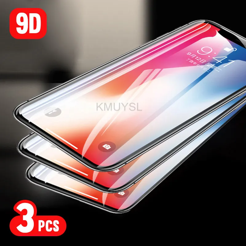 3 шт протектор экрана для iPhone XR XS макс. закаленное стекло для iPhone 7 6 6S 8 Plus 9D Полное стекло для iPhone X XS защитная пленка