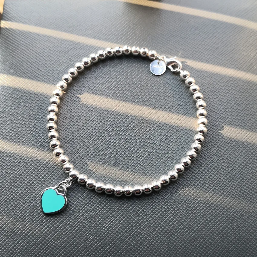 

Ms S925 pure silver enamel classic heart-shaped tags 4 m bead bracelet for woman holiday gifts