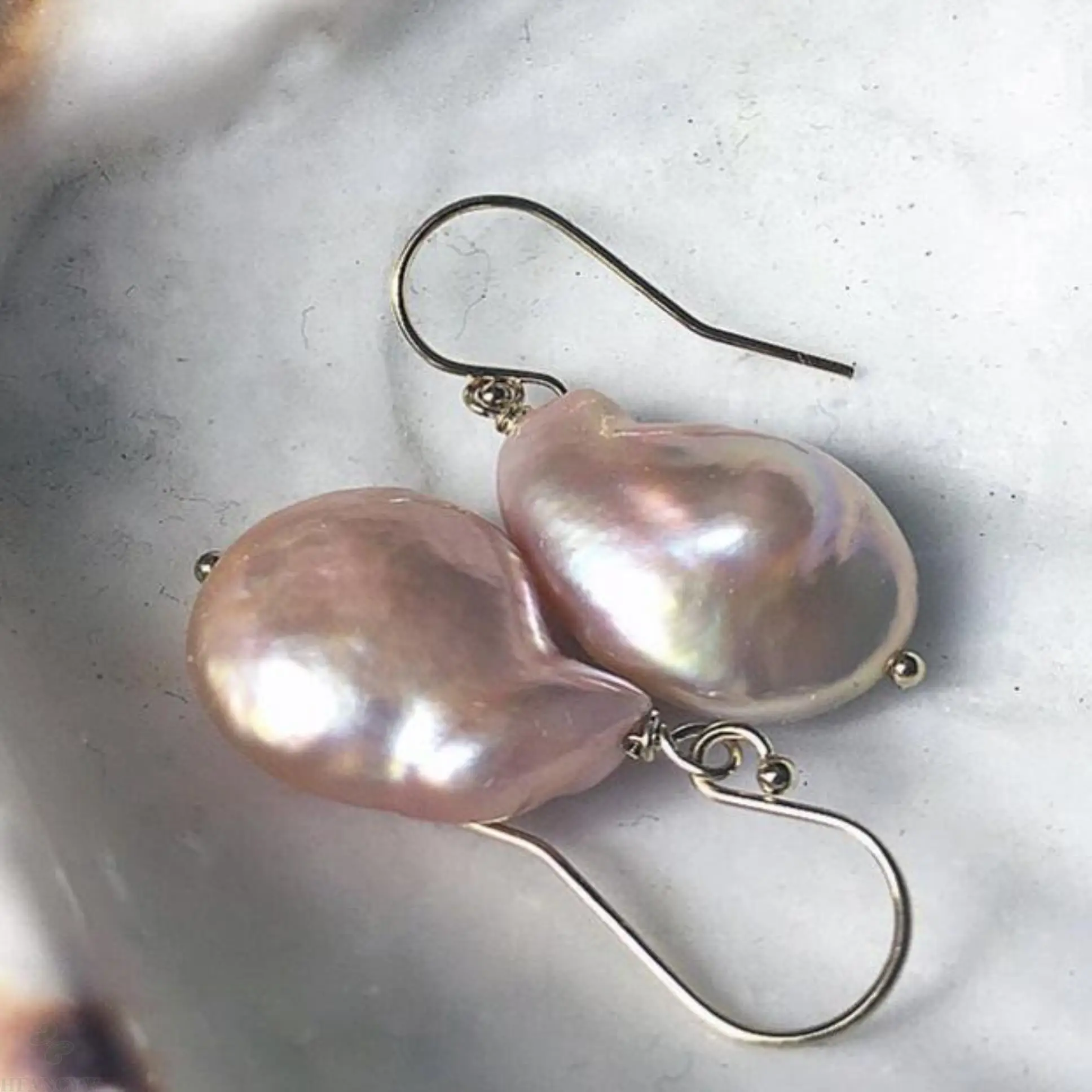 Розовые фиолетовые серьги с барочным жемчугом серебряные Висячие Крючки