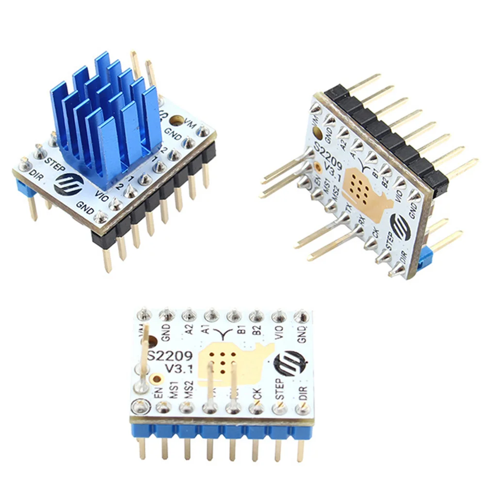 

Драйвер шагового двигателя TMC2209 V3.1, шаговые палочки, бесшумный драйвер, 256 микрошагов, ток А, макс., аксессуары для 3D-принтера с радиатором