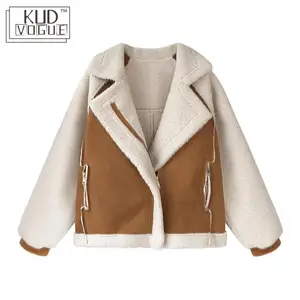 Куртка женская зимняя из искусственной замши, Байкерская, оверсайз