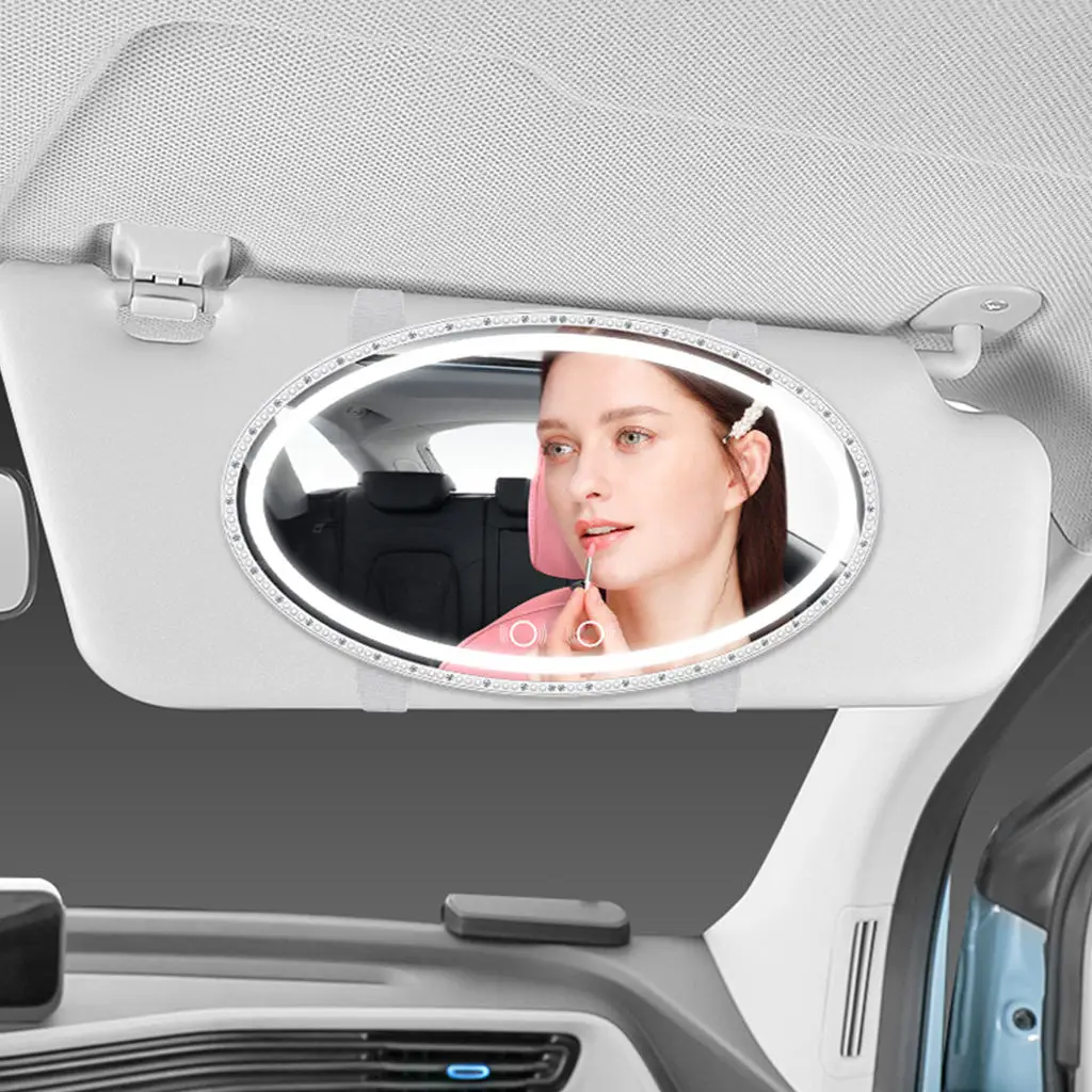 

LED Car Visor Makeup Mirror 1200mAh Dimming Touch Sensor Dual Lighting Modes