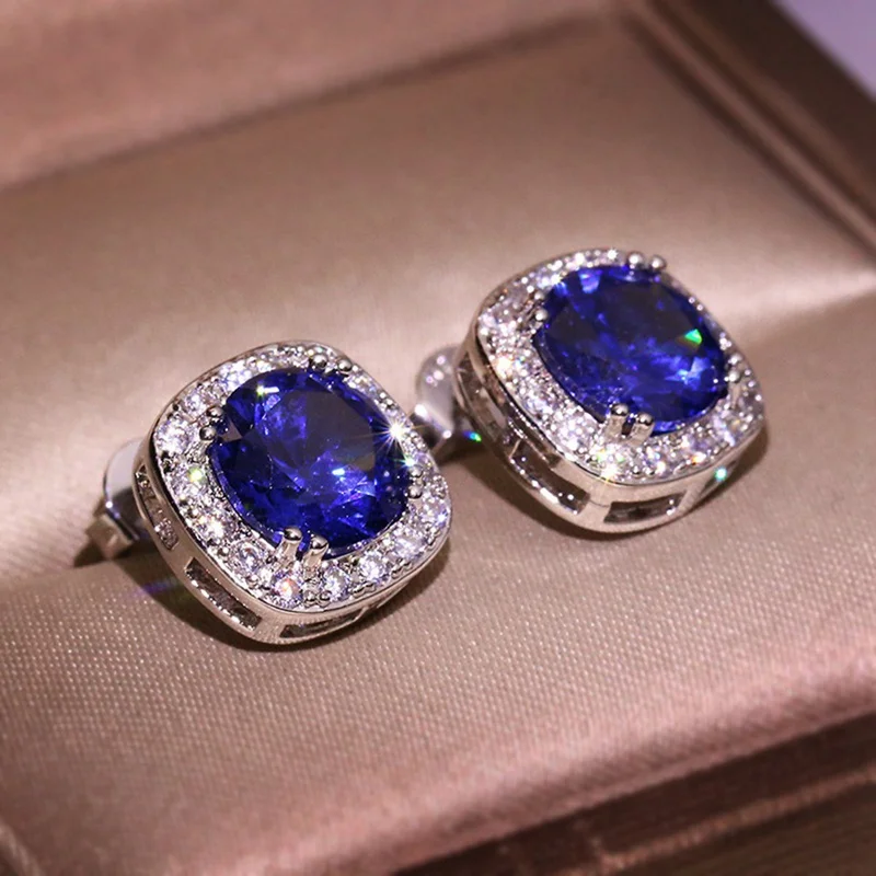 Роскошные женские квадратные серьги гвоздики розового синего фиолетового цвета