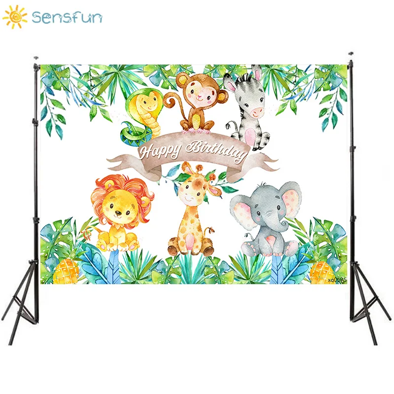Sensfun сафари тема День Рождения фон льва слона жирафа и ребенка для фото на