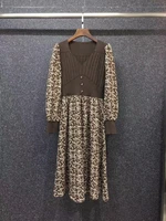 one piece dress 2021 autumn winter long sweater dress high quality women v neck vintage print knitted patchwork casual dress