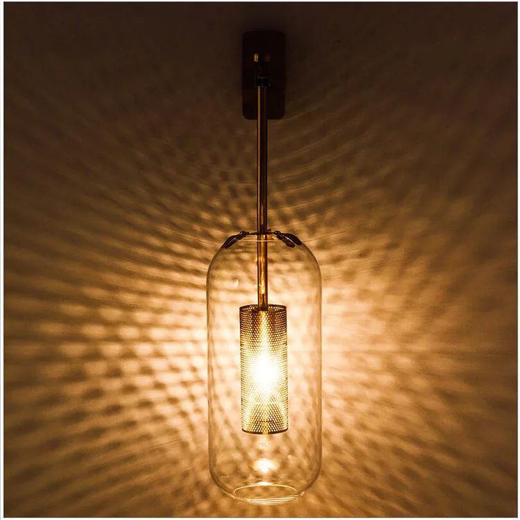 Современная Золотая железная простая креативная настенная лампа из стекла