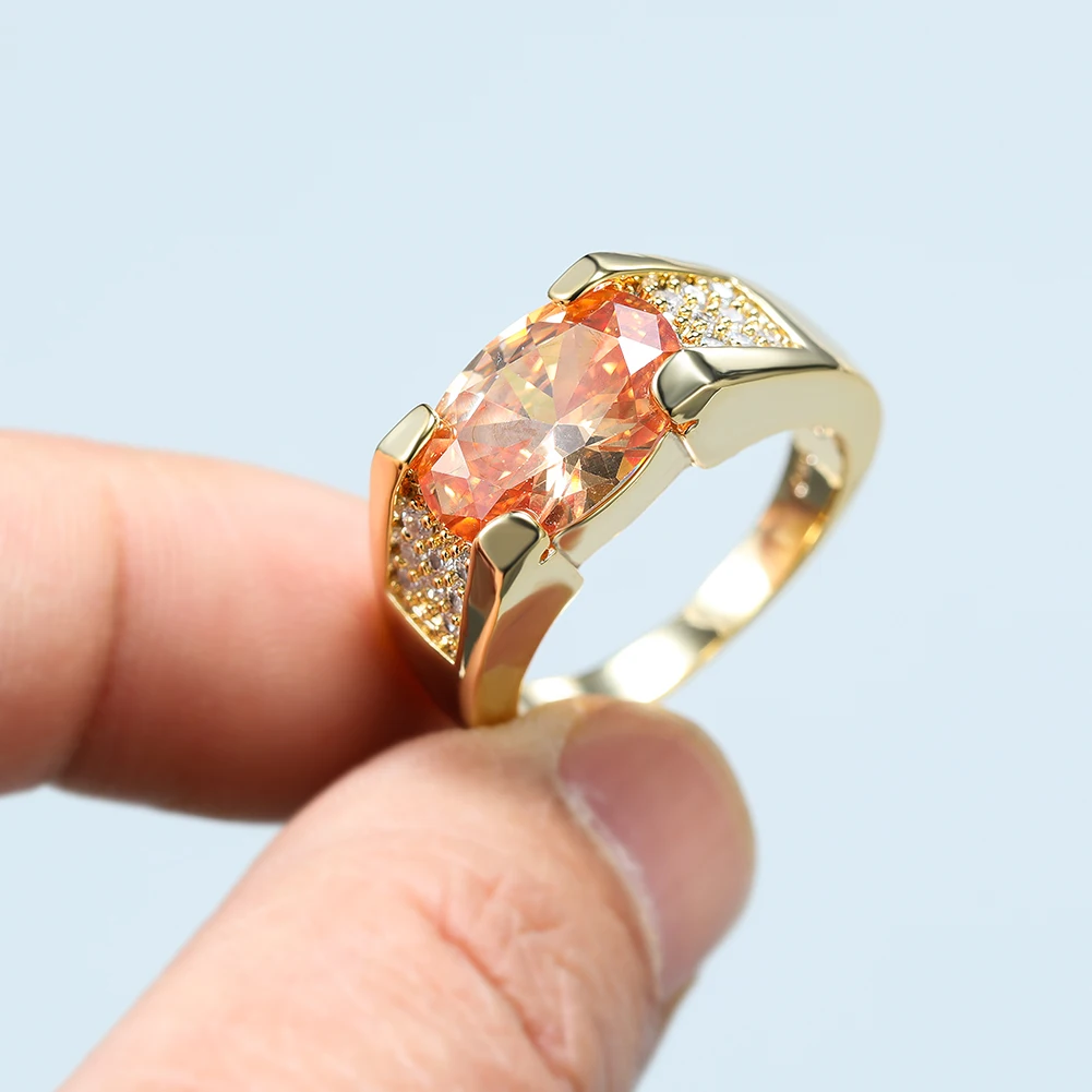 

Vintage Female Champagne Crystal Stone Jewelry Charm Gold Color Thin Wedding Rings For Women Luxury Oval Zircon Engagement Ring