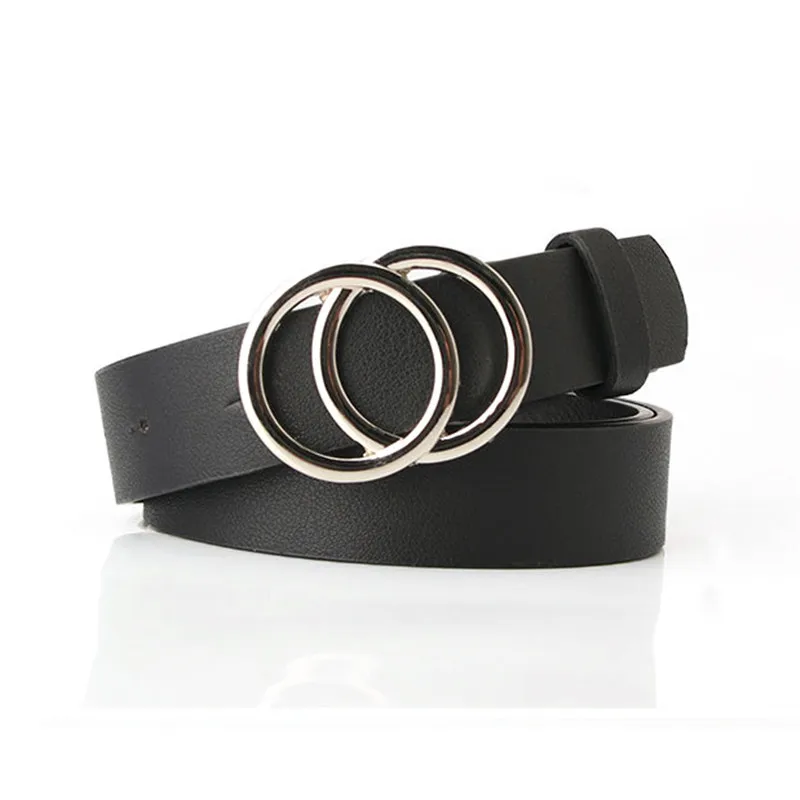 2021 104*2.6cm Women Belt Female Metal Tow Circle Buckle Jeans Waist Band PU Strap Cummerbund Waistband