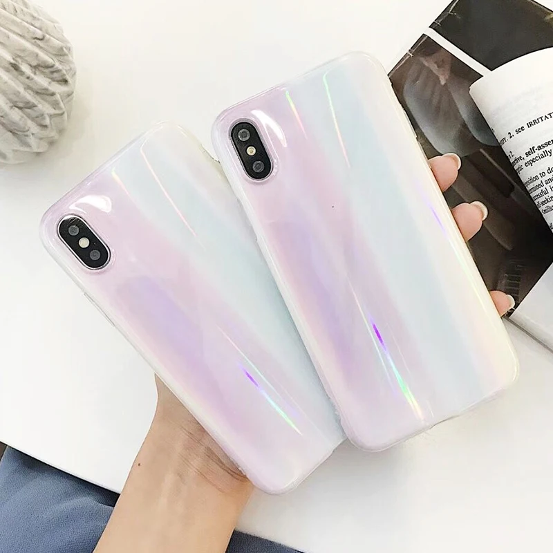Чехол для телефона iPhone 6 S 7 8 Plus красивая белая голографическая Лазерная мягкая IMD