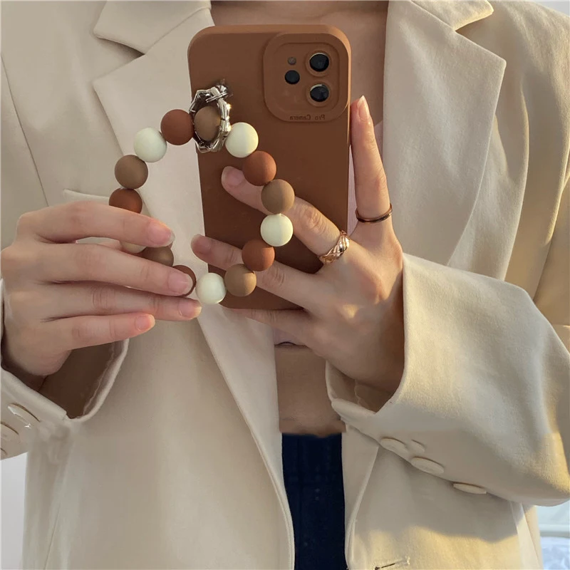 

INS Camera Protection Phone Case For Huawei Honor 8X 9X Pro Play3 Y7Pro 2019 Y8P P Smart S Round Beads Hanging Wrist Chain Cover