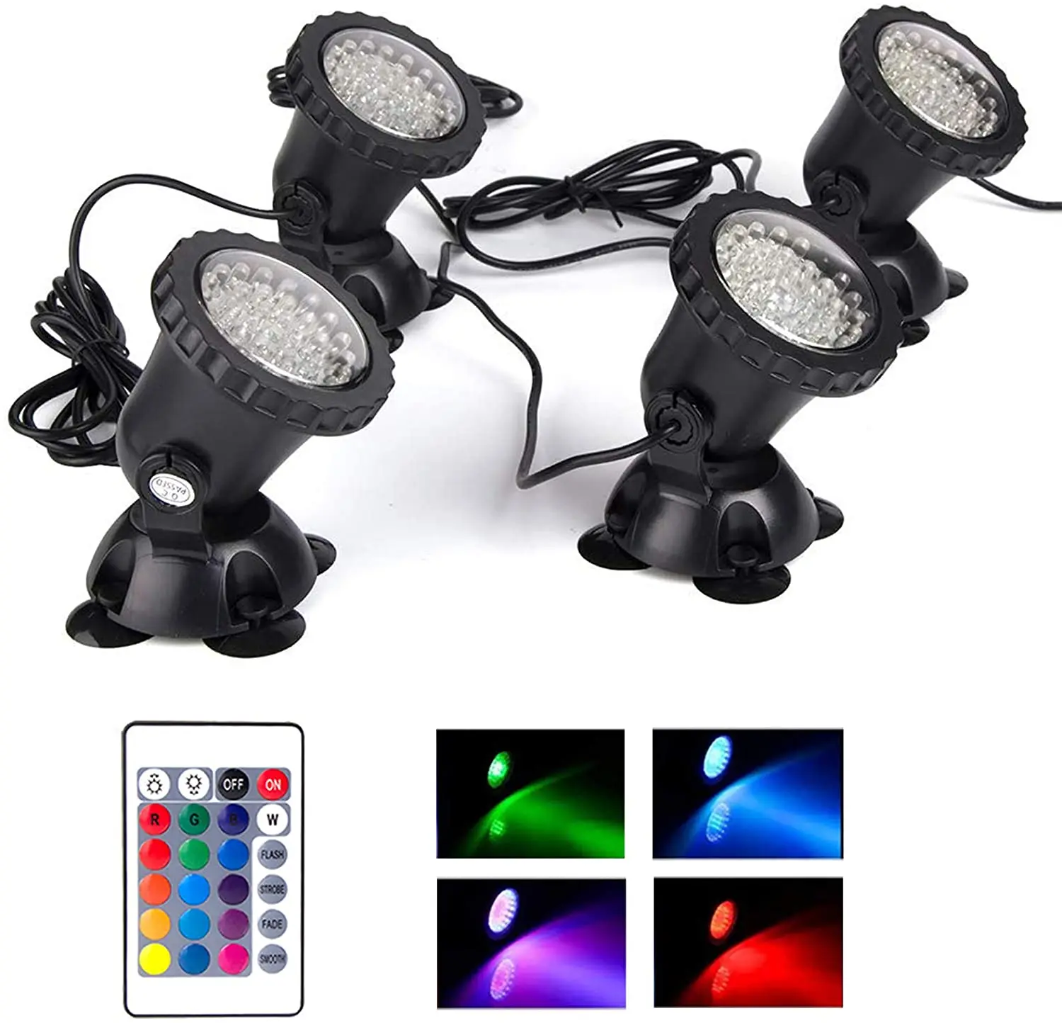 

RGB Pond Lights, Underwater Fountain Lights IP68 Waterproof Color Changing Submersible Spotlights Multi-Color Dimmable Memory Ad