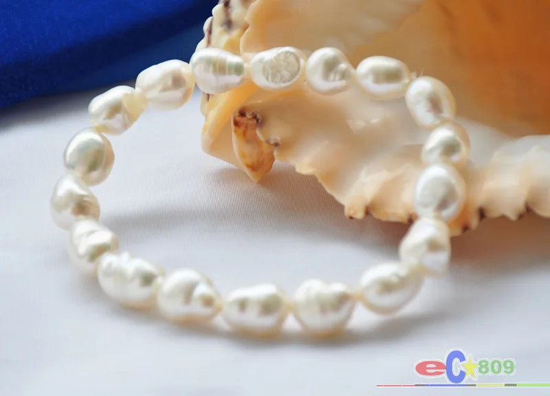 P5193 эластичный браслет из пресноводного жемчуга в стиле барокко 8 дюймов 9 мм |