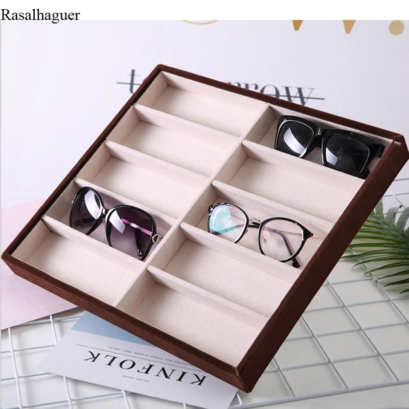 

Wholesale 10/12 Grids Large Capacity Glasses Case Beige Sunglasses Holder Box Display Packaging Jewelry Organizer Jewellery Tray