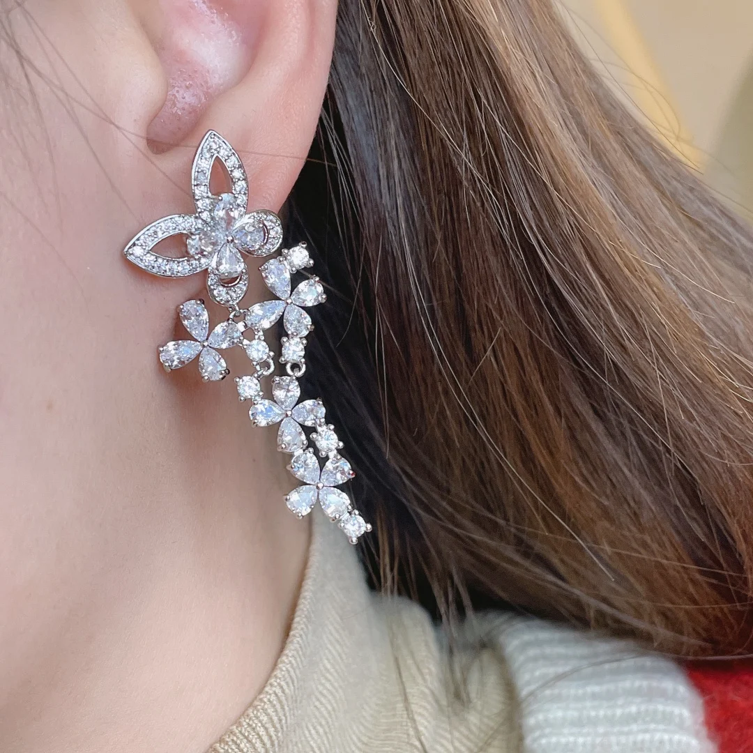 

Sederyla 2021 New Design The Butterfly Drop Earrings Cubic Zircon Chain Daily Accessories for Party Bridal Simple Female Jewelry