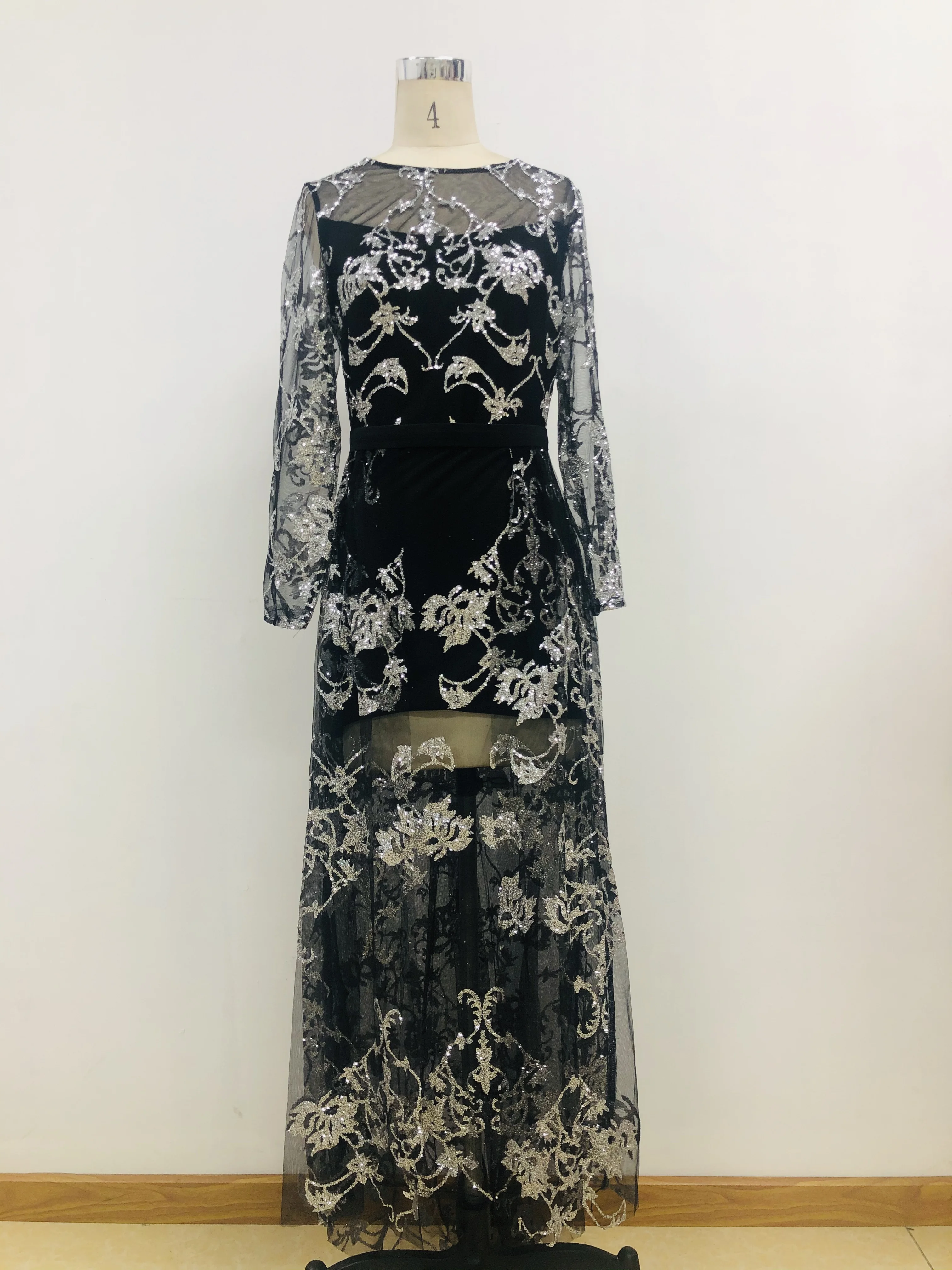 Сексуальное вечернее платье для женщин с длинным рукавом бронзовое банкета