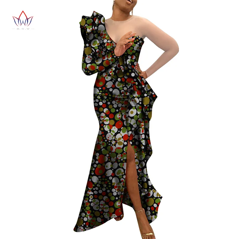 

New African Dresses for Women Bazin Riche Style Femme African Clothes Graceful Lady Print Wax Plus Size Party Dress WY4982