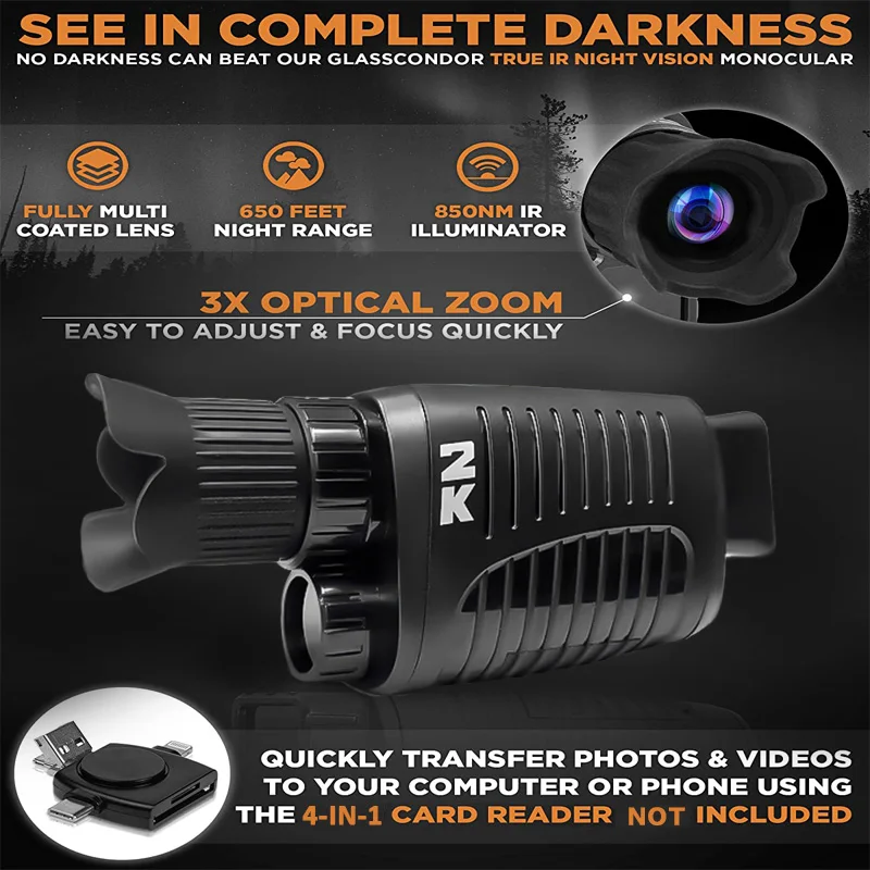 Монокулярный прибор ночного видения инфракрасный прожектор 1080P HD монокулярный
