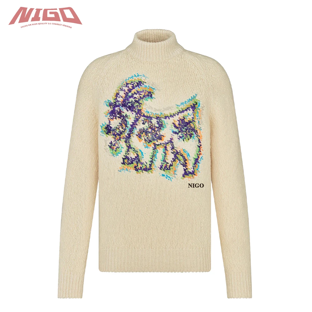 

Женский осенне-зимний вязаный свитер NIGO Ms 21ss из белого кашемира с красочным узором и вышивкой # nigo55862