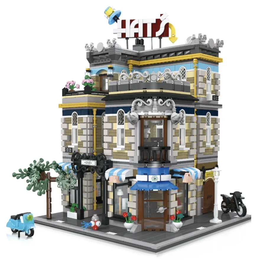 

Idea Street View house The Hat's store Moc Moduler Building Blocks Bricky Bricks Model Toys Gifts Emporium Post office