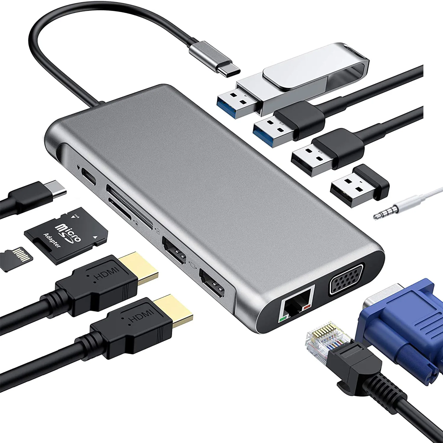 

USB Type C HUB to 3.0 HDMI-compatible RJ45 for MacBook Pro Splitter Multi 12 Ports -
