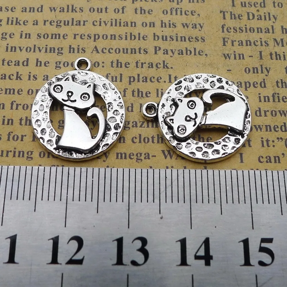 

100pcs Cat Charms 17mm x 20mm DIY Jewelry Making Pendant antique silver color