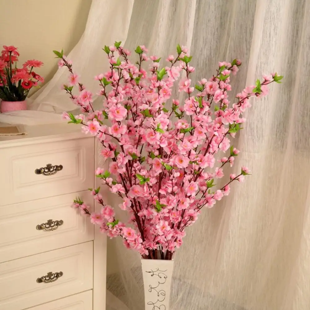 

5 PCS Artificial Flower Silk Peach Blossom Branch Room Home Christmas Decoration Plum Blossom Wedding Arrangement Accessories