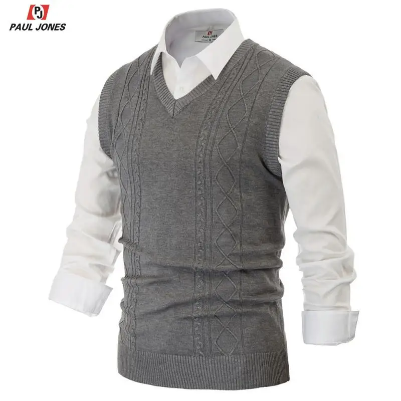 Мужской вязаный жилет PAUL JONES с v образным вырезом без рукавов пуловер однотонный