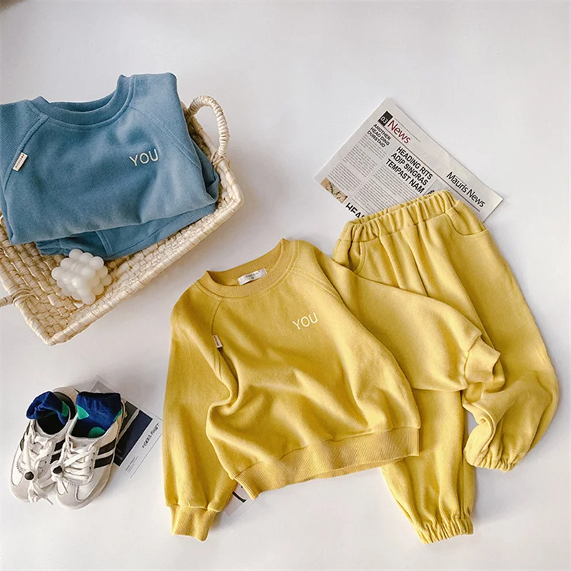 

Spring 2021 children sports clothes set school style boys girls fashion sweatshirt and trousers 2pcs suit kids tracksuits cloth