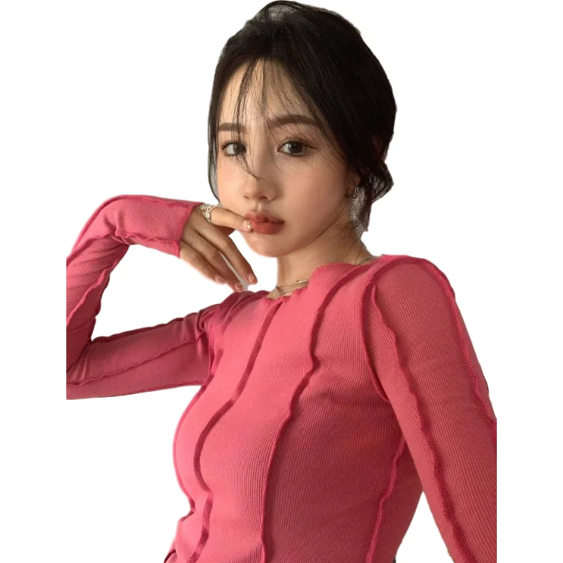 

New Spring Top Sexy T Shirt Women Elasticity T-Shirt Korean Style Tee Woman Clothes Slim Tshirt Female Skinny Long Sleeve Tops