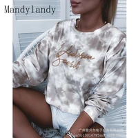 mandylandy sweatshirts womens casual letter o neck pullover sweatshirts autumn long sleeve loose tie dye print sweatshirts