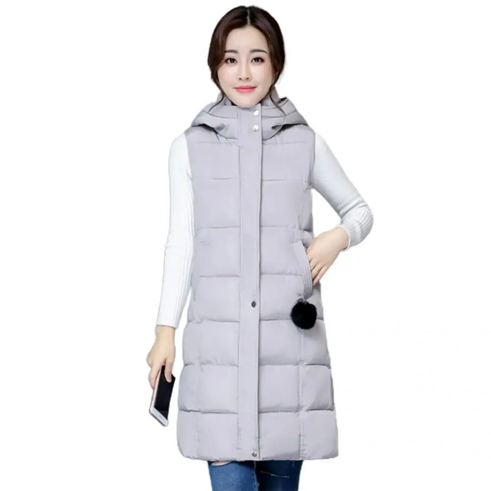 

Women Vest Stylish Windproof Pure Color Elegant Thick Warm Long Vest for Office Women Outerwear Long Vest