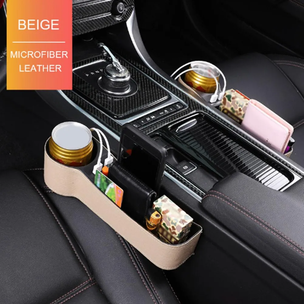 

W/2 USB Port Car Gap Storage Box Box Car Slot Leather + ABS Organizer Parts Replacement Seat Slit