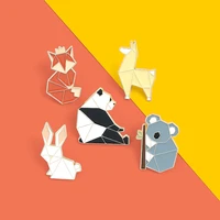 cartoon origami animal enamel pins koala fox rabbit bunny dog panda lapel pin cute animal brooches backpack hat accessories
