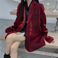 yangelo streetsuit jacket women spring autumn 2021 loose vintage fashion office lady wine red blazer party chic coat woman