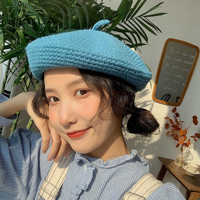 Women Beret autumn and winter craft hat felt hair decoration British retro wool painter octagonal knitted Walking Cap | Аксессуары для