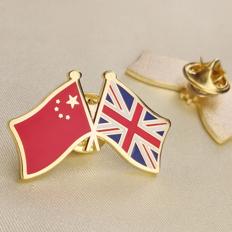

China and United Kingdom Crossed Double Friendship Flags Lapel Pins