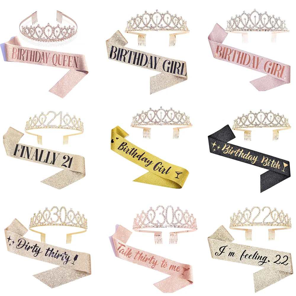 21 22 30 ко дню рождения с украшением в виде кристаллов тиара венец и атласными