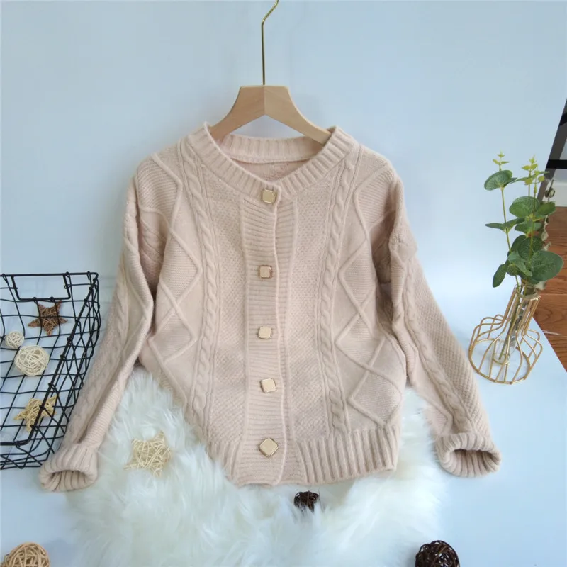 

2021 autumn and winter fashion new Korean loose-fitting sweater jacket short knit long-sleeved round neck cardigan blouse