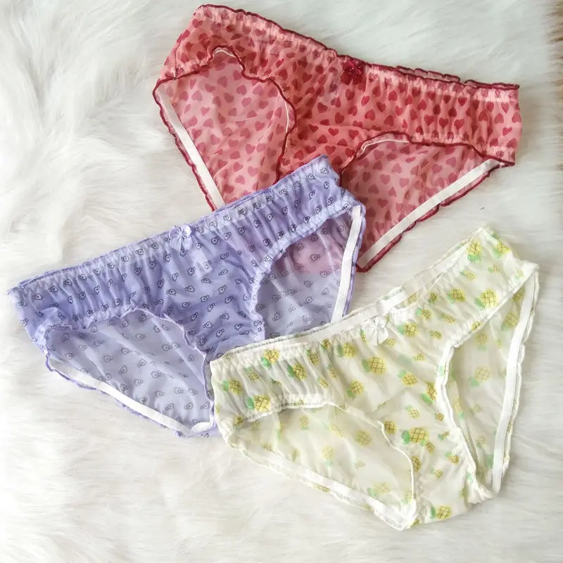 Женские трусики в японском стиле сексуальные сетчатые с принтом милые дышащие